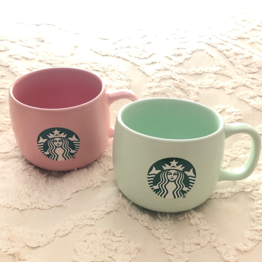 2 Starbucks 12oz mugs pink and mint